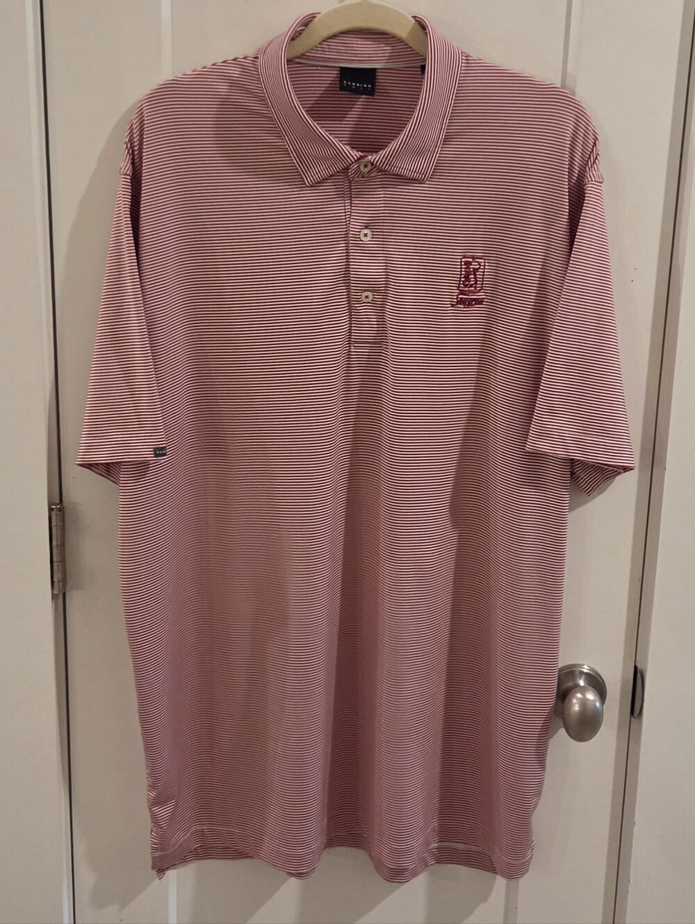 Dunning Golf TPC Sawgrass Performance Polo Shirt Red & White Striped - Size XL